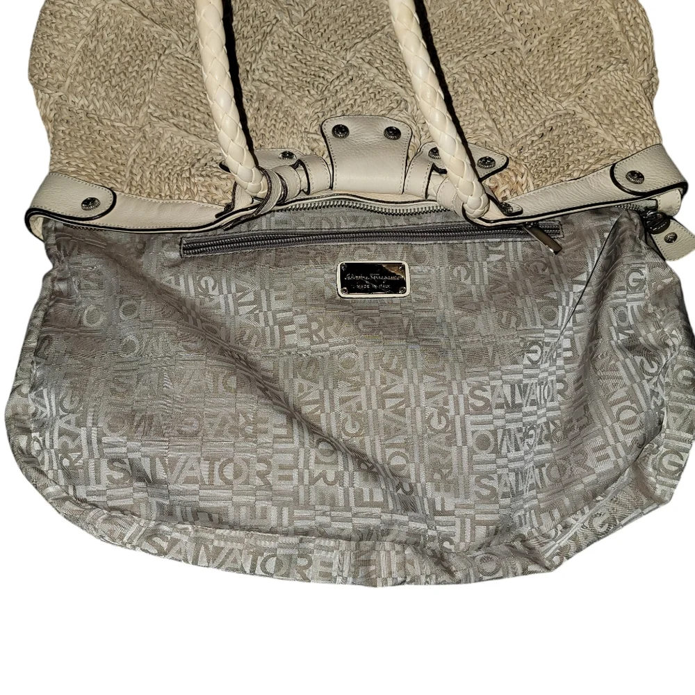Salvatore Ferragamo Raffia Woven Leather Handbag w/COA